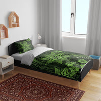 Vintage Tonga Tribal Ngatu Pattern Bedding Set With Pacific Floral Lime Green Art LT9 - Polynesian Pride