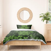 Vintage Tonga Tribal Ngatu Pattern Bedding Set With Pacific Floral Lime Green Art LT9 - Polynesian Pride