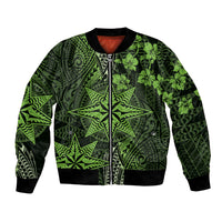 Vintage Tonga Tribal Ngatu Pattern Bomber Jacket With Pacific Floral Lime Green Art LT9 Unisex Lime Green - Polynesian Pride