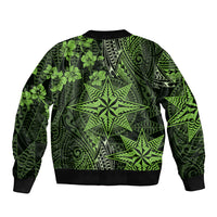 Vintage Tonga Tribal Ngatu Pattern Bomber Jacket With Pacific Floral Lime Green Art LT9 - Polynesian Pride