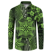 Vintage Tonga Tribal Ngatu Pattern Button Sweatshirt With Pacific Floral Lime Green Art LT9 Lime Green - Polynesian Pride