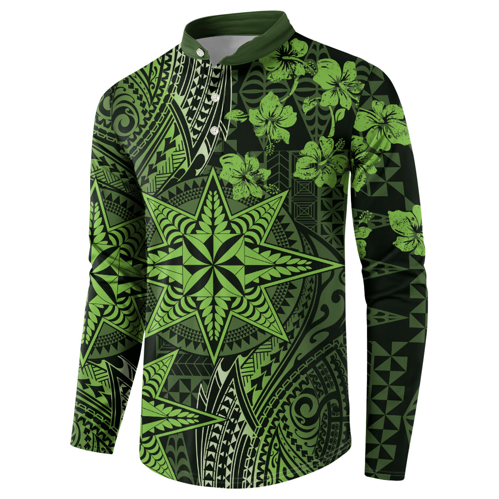 Vintage Tonga Tribal Ngatu Pattern Button Sweatshirt With Pacific Floral Lime Green Art LT9 - Polynesian Pride