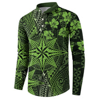 Vintage Tonga Tribal Ngatu Pattern Button Sweatshirt With Pacific Floral Lime Green Art LT9 - Polynesian Pride