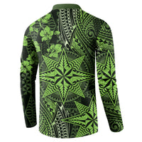 Vintage Tonga Tribal Ngatu Pattern Button Sweatshirt With Pacific Floral Lime Green Art LT9 - Polynesian Pride