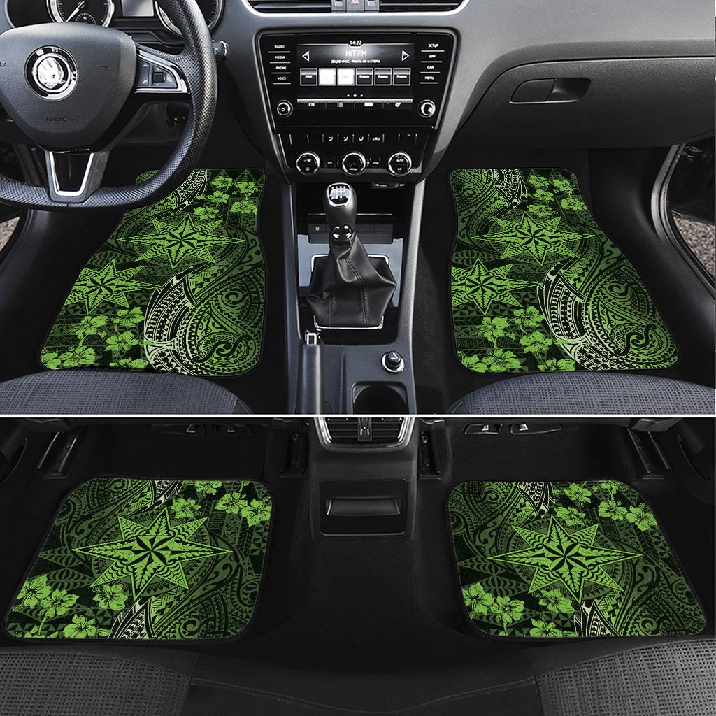 Vintage Tonga Tribal Ngatu Pattern Car Mats With Pacific Floral Lime Green Art LT9 Set 4pcs Lime Green - Polynesian Pride
