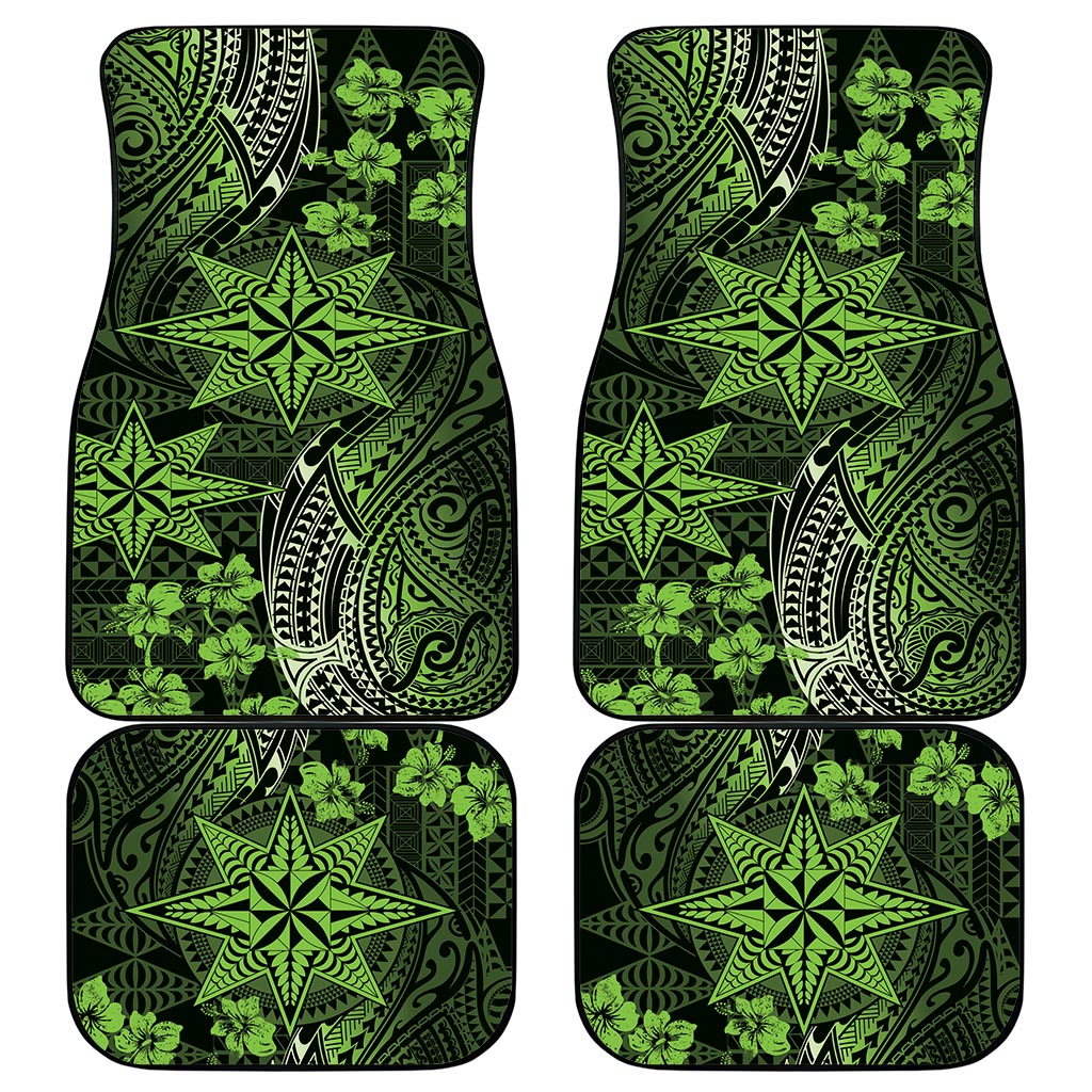 Vintage Tonga Tribal Ngatu Pattern Car Mats With Pacific Floral Lime Green Art LT9 - Polynesian Pride