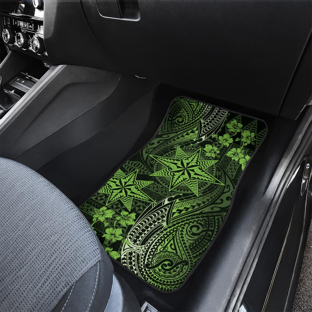 Vintage Tonga Tribal Ngatu Pattern Car Mats With Pacific Floral Lime Green Art LT9 - Polynesian Pride