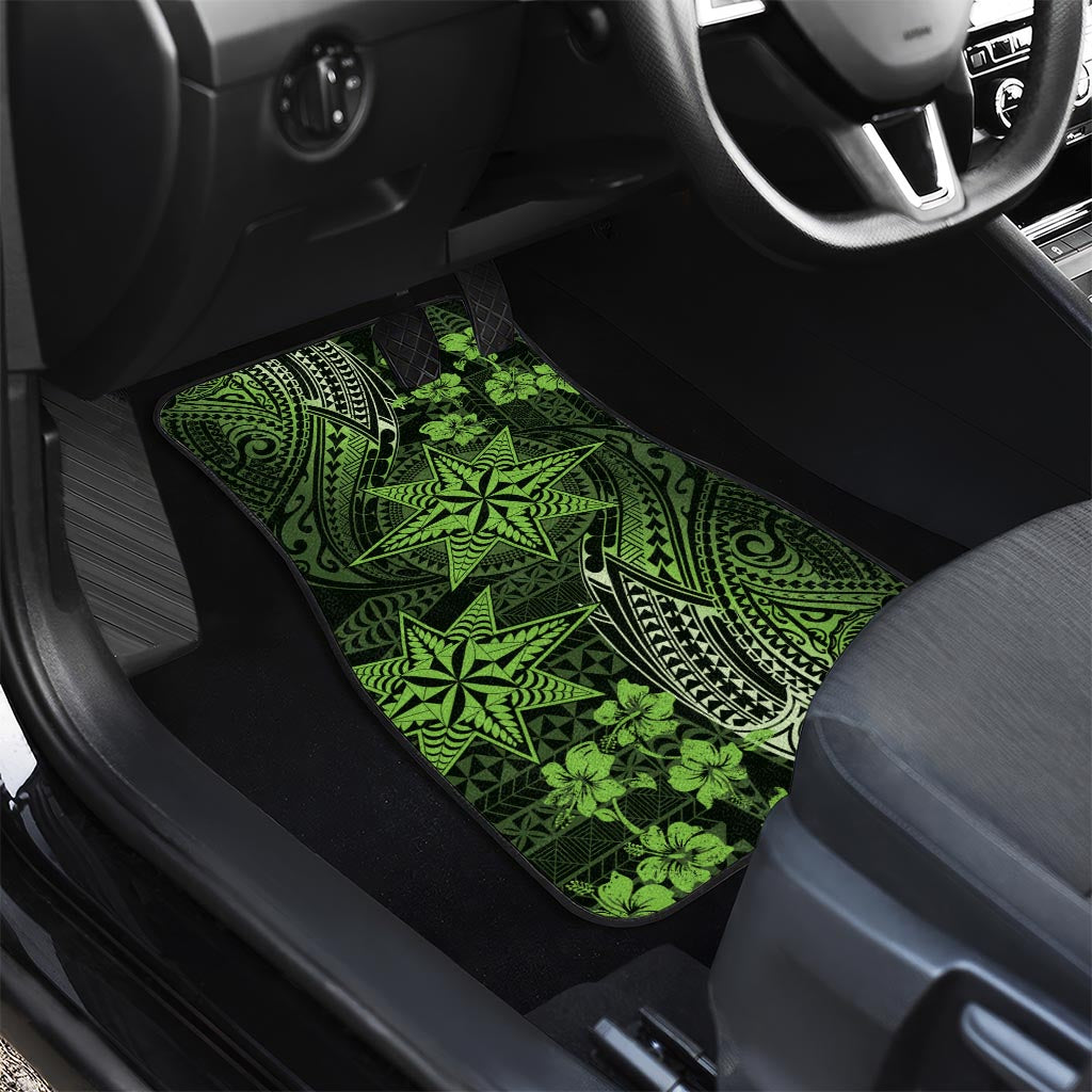 Vintage Tonga Tribal Ngatu Pattern Car Mats With Pacific Floral Lime Green Art LT9 - Polynesian Pride