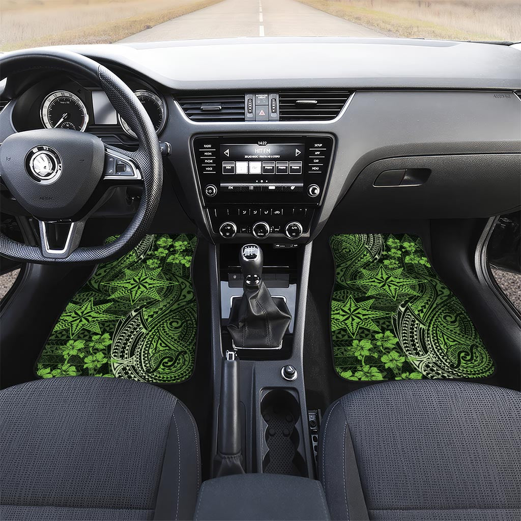 Vintage Tonga Tribal Ngatu Pattern Car Mats With Pacific Floral Lime Green Art LT9 Set 2pcs - Front Lime Green - Polynesian Pride