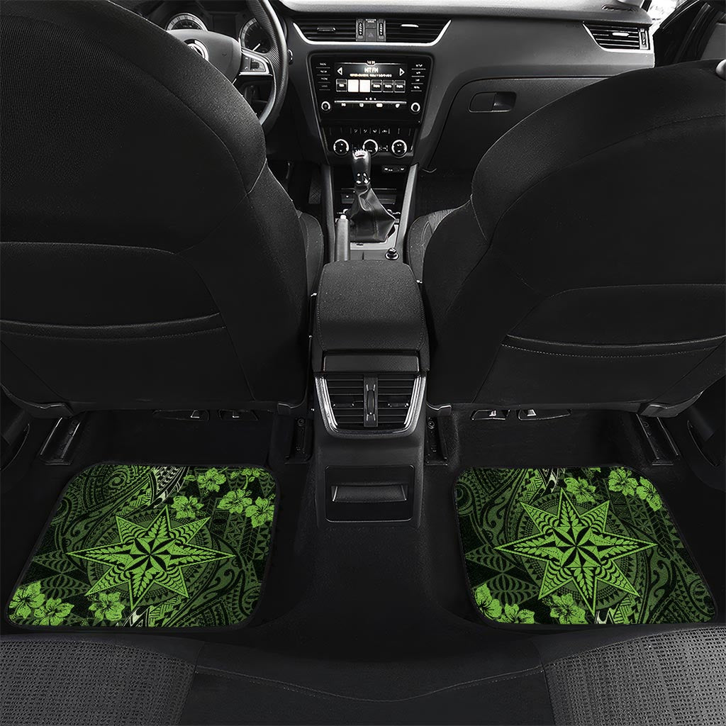 Vintage Tonga Tribal Ngatu Pattern Car Mats With Pacific Floral Lime Green Art LT9 Set 2pcs - Back Lime Green - Polynesian Pride