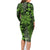 Vintage Tonga Tribal Ngatu Pattern Family Matching Long Sleeve Bodycon Dress and Hawaiian Shirt With Pacific Floral Lime Green Art