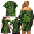 Vintage Tonga Tribal Ngatu Pattern Family Matching Off Shoulder Short Dress and Hawaiian Shirt With Pacific Floral Lime Green Art