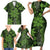 Vintage Tonga Tribal Ngatu Pattern Family Matching Short Sleeve Bodycon Dress and Hawaiian Shirt With Pacific Floral Lime Green Art