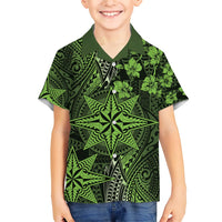 Vintage Tonga Tribal Ngatu Pattern Hawaiian Shirt With Pacific Floral Lime Green Art LT9 - Polynesian Pride