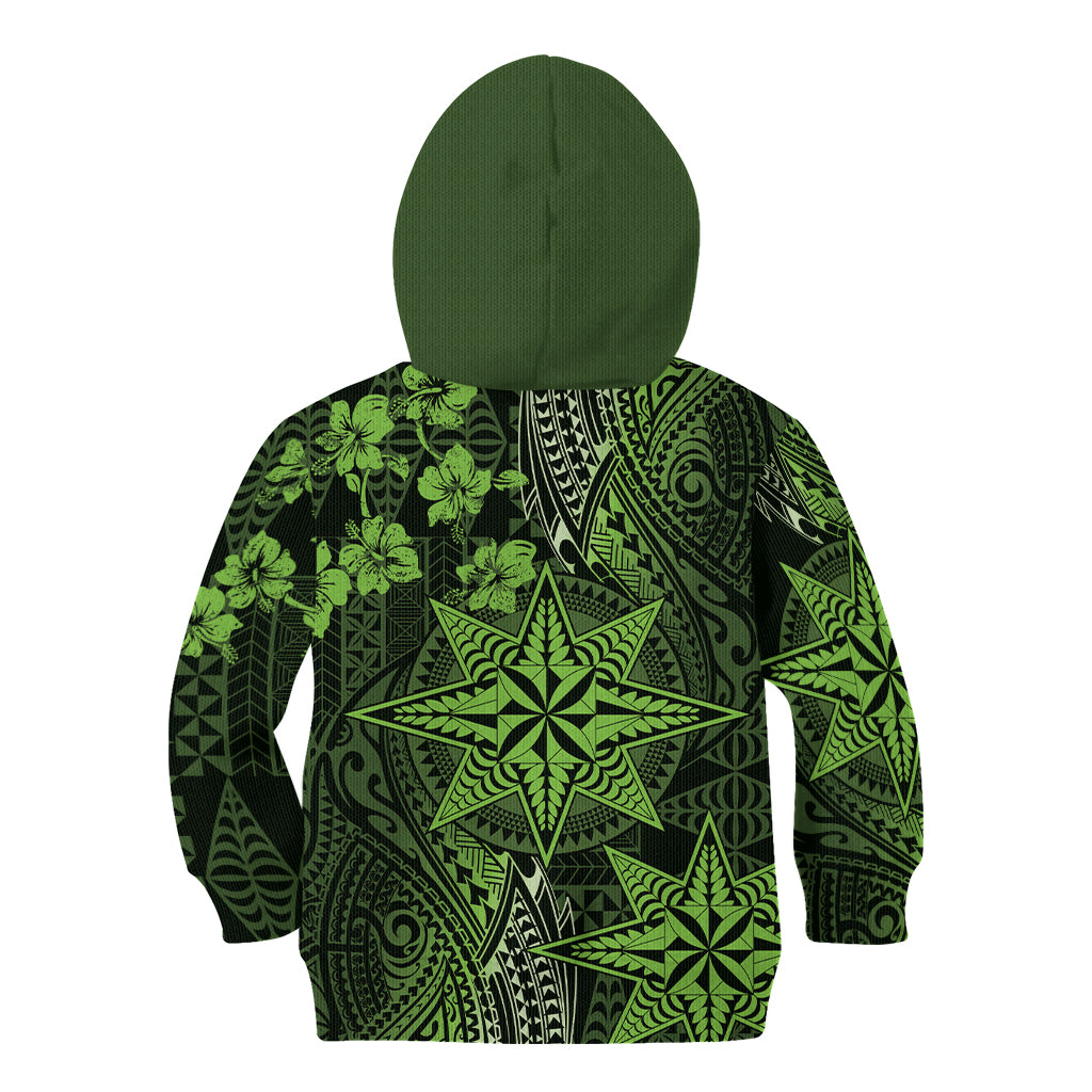 Vintage Tonga Tribal Ngatu Pattern Kid Hoodie With Pacific Floral Lime Green Art LT9 - Polynesian Pride