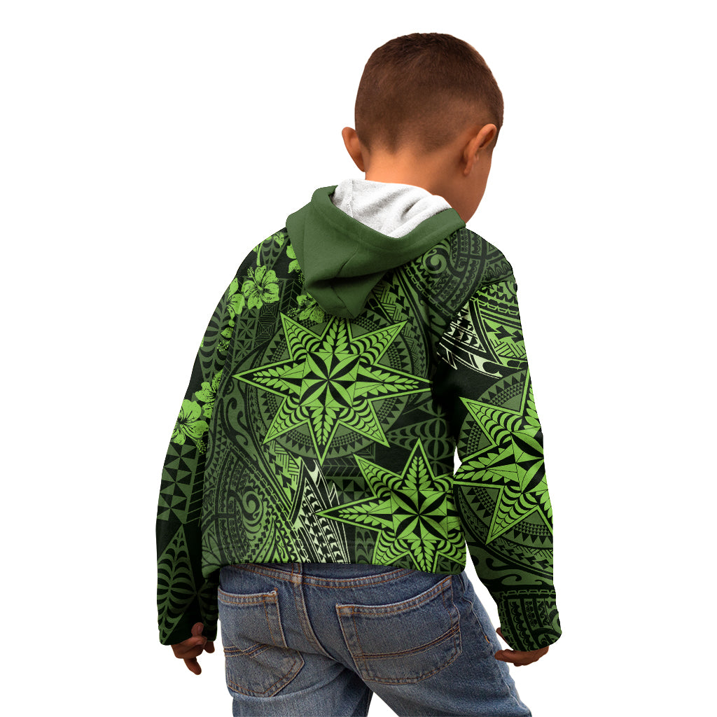 Vintage Tonga Tribal Ngatu Pattern Kid Hoodie With Pacific Floral Lime Green Art LT9 - Polynesian Pride