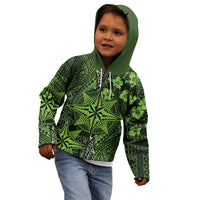 Vintage Tonga Tribal Ngatu Pattern Kid Hoodie With Pacific Floral Lime Green Art LT9 - Polynesian Pride