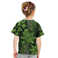 Vintage Tonga Tribal Ngatu Pattern Kid T Shirt With Pacific Floral Lime Green Art LT9 - Polynesian Pride