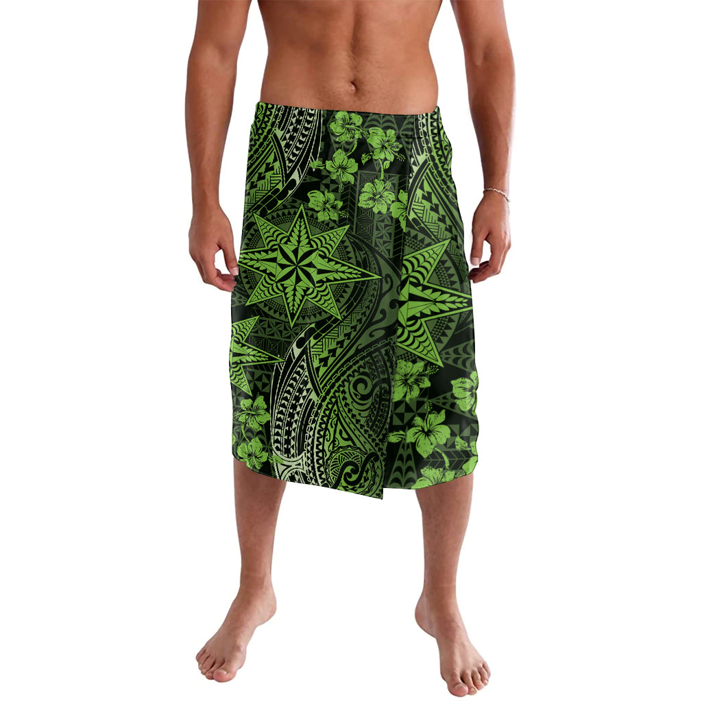 Vintage Tonga Tribal Ngatu Pattern Lavalava With Pacific Floral Lime Green Art LT9 Lime Green - Polynesian Pride