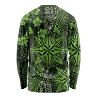Vintage Tonga Tribal Ngatu Pattern Long Sleeve Shirt With Pacific Floral Lime Green Art LT9 - Polynesian Pride