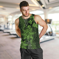 Vintage Tonga Tribal Ngatu Pattern Men Tank Top With Pacific Floral Lime Green Art LT9 Lime Green - Polynesian Pride