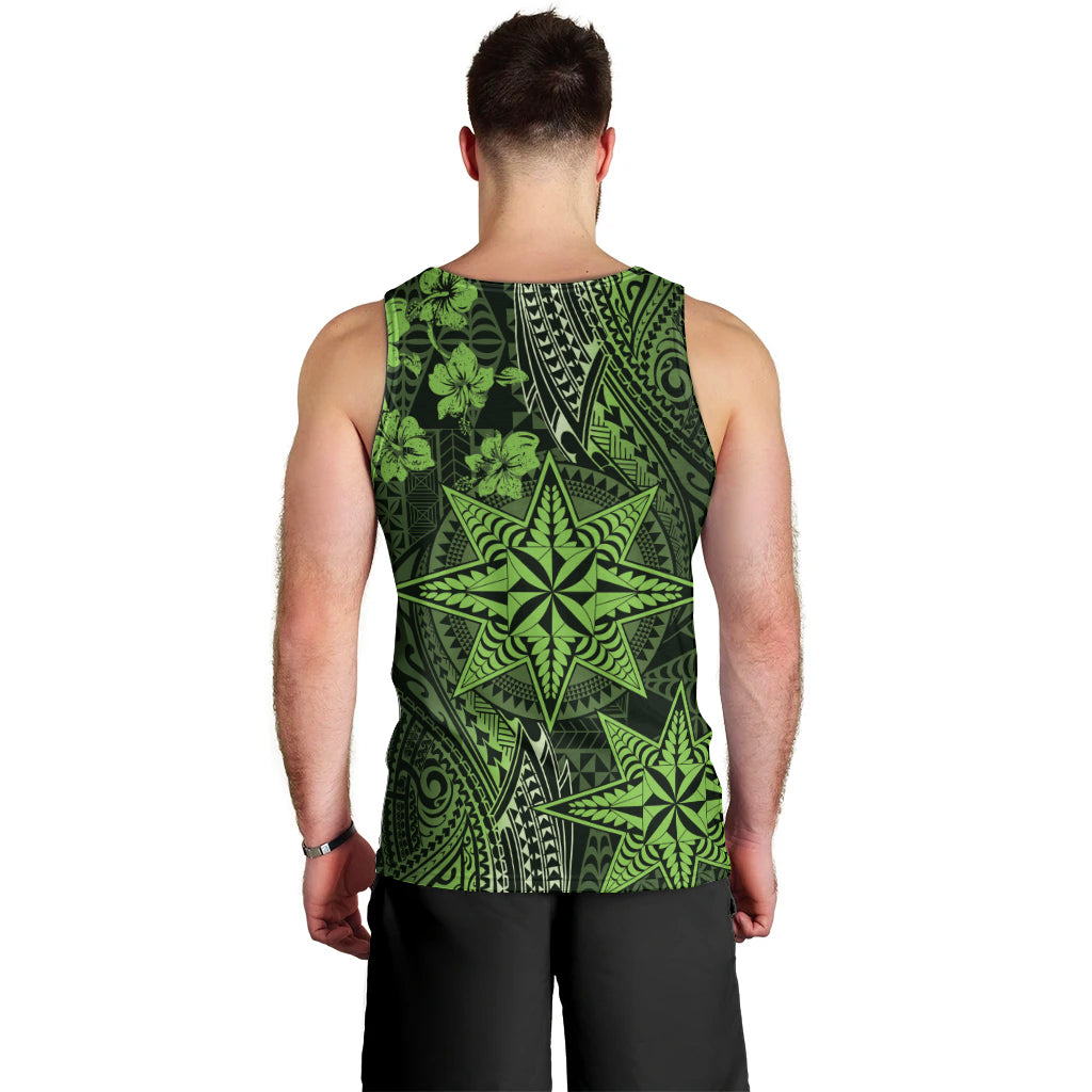 Vintage Tonga Tribal Ngatu Pattern Men Tank Top With Pacific Floral Lime Green Art LT9 - Polynesian Pride