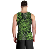 Vintage Tonga Tribal Ngatu Pattern Men Tank Top With Pacific Floral Lime Green Art LT9 - Polynesian Pride