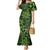 Vintage Tonga Tribal Ngatu Pattern Mermaid Dress With Pacific Floral Lime Green Art