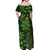 Vintage Tonga Tribal Ngatu Pattern Off Shoulder Maxi Dress With Pacific Floral Lime Green Art