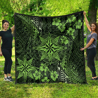 Vintage Tonga Tribal Ngatu Pattern Quilt With Pacific Floral Lime Green Art LT9 - Polynesian Pride