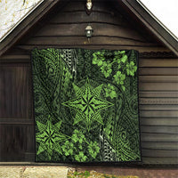 Vintage Tonga Tribal Ngatu Pattern Quilt With Pacific Floral Lime Green Art LT9 - Polynesian Pride