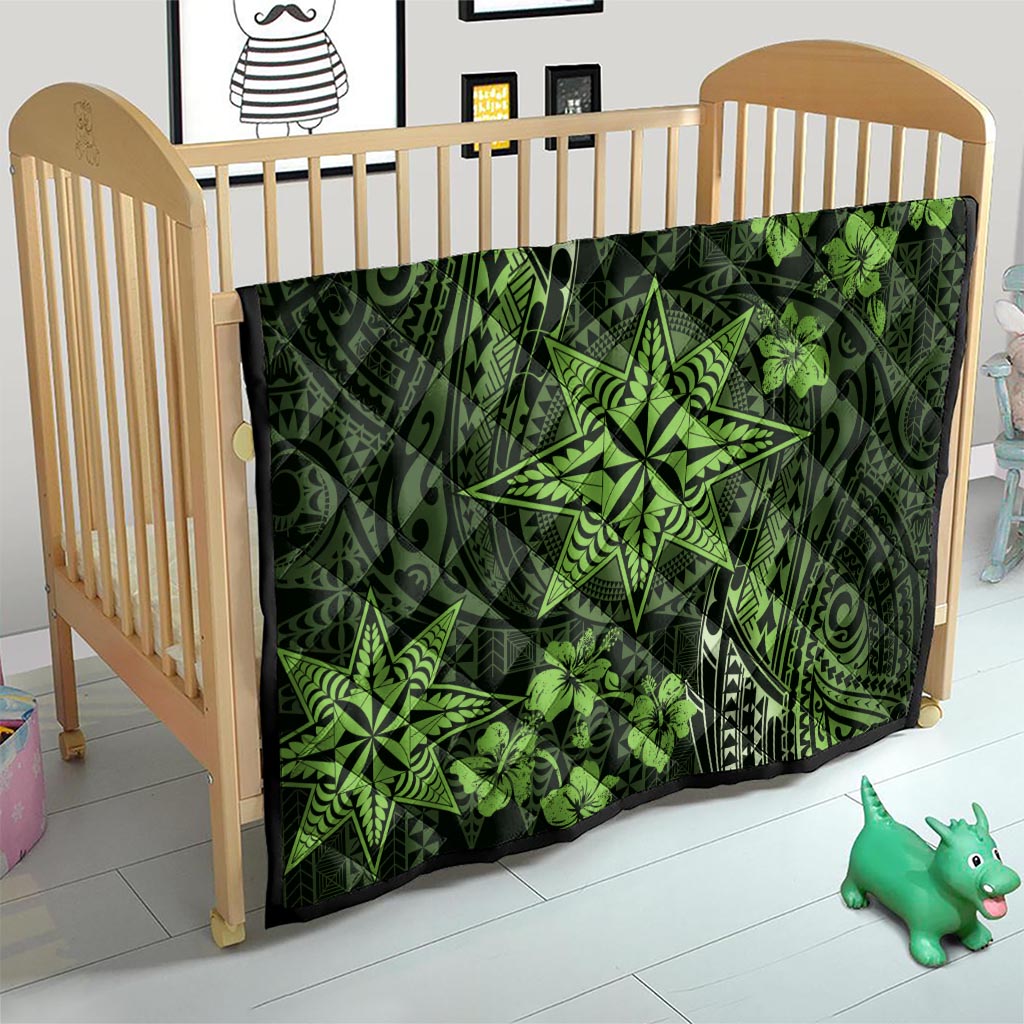 Vintage Tonga Tribal Ngatu Pattern Quilt With Pacific Floral Lime Green Art LT9 - Polynesian Pride