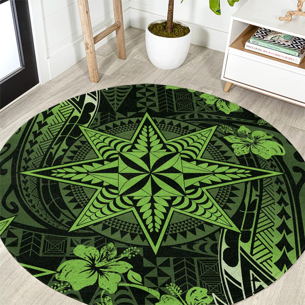 Vintage Tonga Tribal Ngatu Pattern Round Carpet With Pacific Floral Lime Green Art LT9 Lime Green - Polynesian Pride