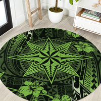 Vintage Tonga Tribal Ngatu Pattern Round Carpet With Pacific Floral Lime Green Art LT9 Lime Green - Polynesian Pride