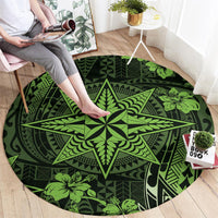 Vintage Tonga Tribal Ngatu Pattern Round Carpet With Pacific Floral Lime Green Art LT9 - Polynesian Pride