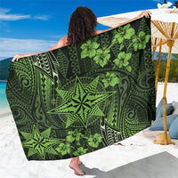 Vintage Tonga Tribal Ngatu Pattern Sarong With Pacific Floral Lime Green Art LT9 One Size 44 x 66 inches Lime Green - Polynesian Pride