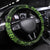 Vintage Tonga Tribal Ngatu Pattern Steering Wheel Cover With Pacific Floral Lime Green Art