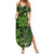 Vintage Tonga Tribal Ngatu Pattern Summer Maxi Dress With Pacific Floral Lime Green Art