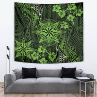 Vintage Tonga Tribal Ngatu Pattern Tapestry With Pacific Floral Lime Green Art LT9 Lime Green - Polynesian Pride