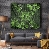 Vintage Tonga Tribal Ngatu Pattern Tapestry With Pacific Floral Lime Green Art LT9 - Polynesian Pride