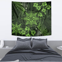 Vintage Tonga Tribal Ngatu Pattern Tapestry With Pacific Floral Lime Green Art LT9 - Polynesian Pride