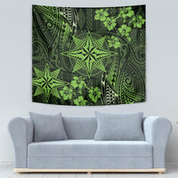 Vintage Tonga Tribal Ngatu Pattern Tapestry With Pacific Floral Lime Green Art LT9 - Polynesian Pride
