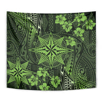 Vintage Tonga Tribal Ngatu Pattern Tapestry With Pacific Floral Lime Green Art LT9 - Polynesian Pride