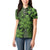 Vintage Tonga Tribal Ngatu Pattern Women Polo Shirt With Pacific Floral Lime Green Art