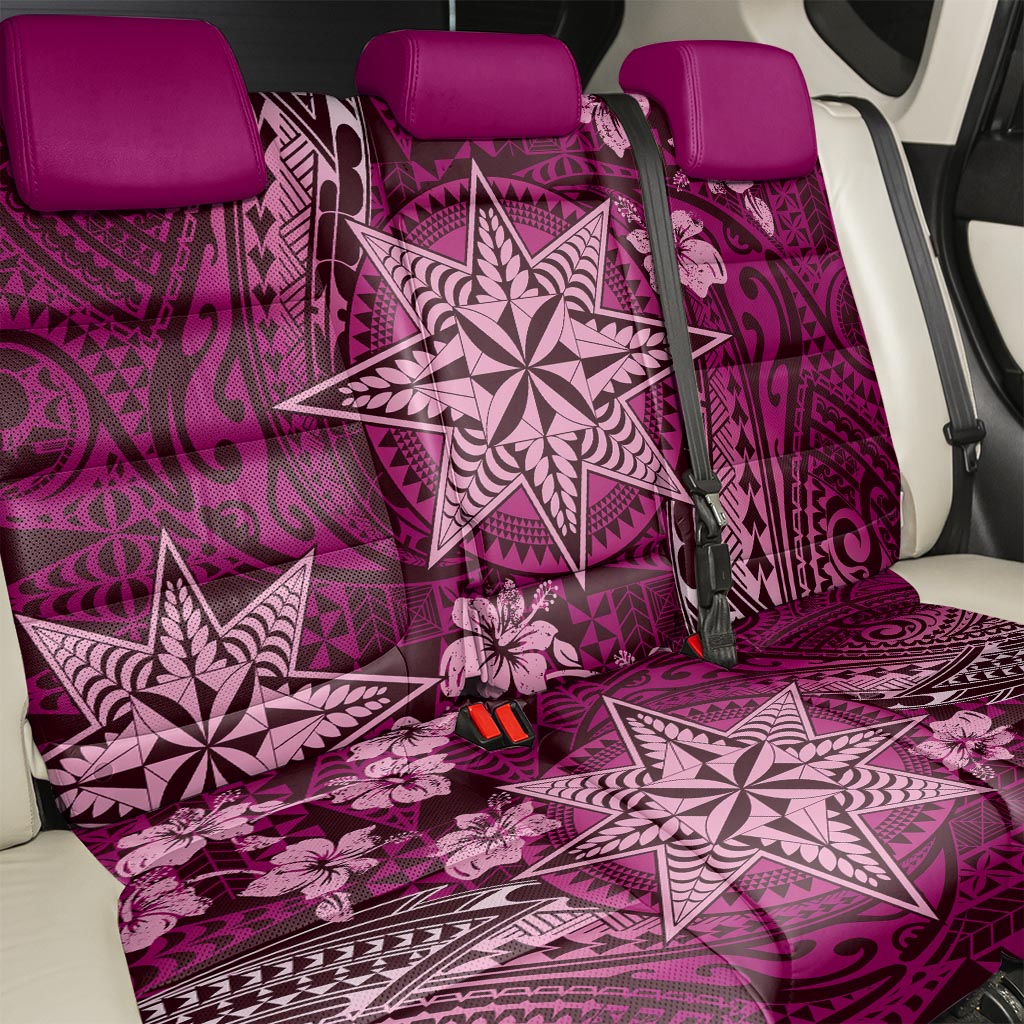 Vintage Tonga Tribal Ngatu Pattern Back Car Seat Cover With Pacific Floral Pink Art LT9 - Polynesian Pride