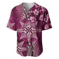 Vintage Tonga Tribal Ngatu Pattern Baseball Jersey With Pacific Floral Pink Art LT9 Pink - Polynesian Pride