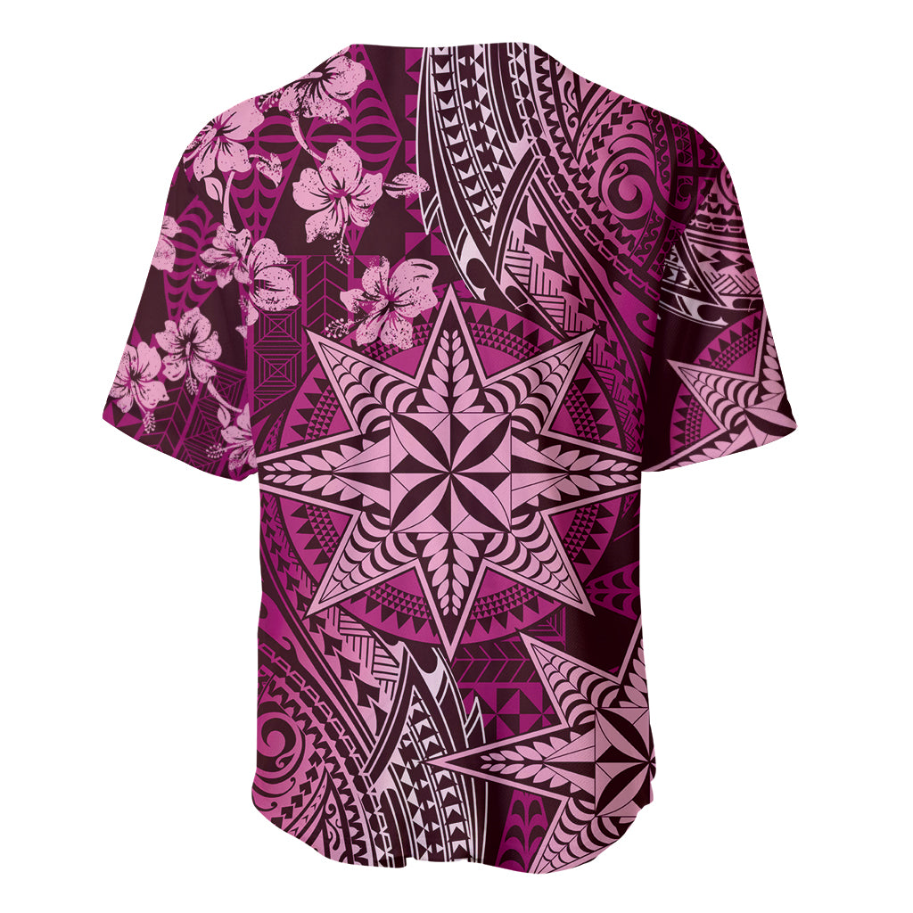 Vintage Tonga Tribal Ngatu Pattern Baseball Jersey With Pacific Floral Pink Art LT9 - Polynesian Pride