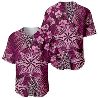Vintage Tonga Tribal Ngatu Pattern Baseball Jersey With Pacific Floral Pink Art LT9 - Polynesian Pride