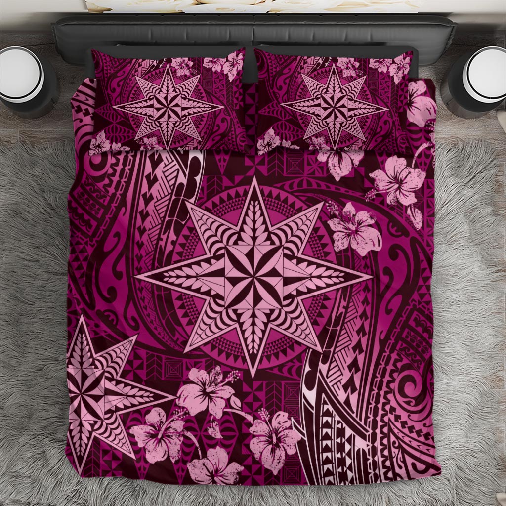 Vintage Tonga Tribal Ngatu Pattern Bedding Set With Pacific Floral Pink Art LT9 Pink - Polynesian Pride