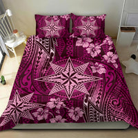 Vintage Tonga Tribal Ngatu Pattern Bedding Set With Pacific Floral Pink Art LT9 - Polynesian Pride